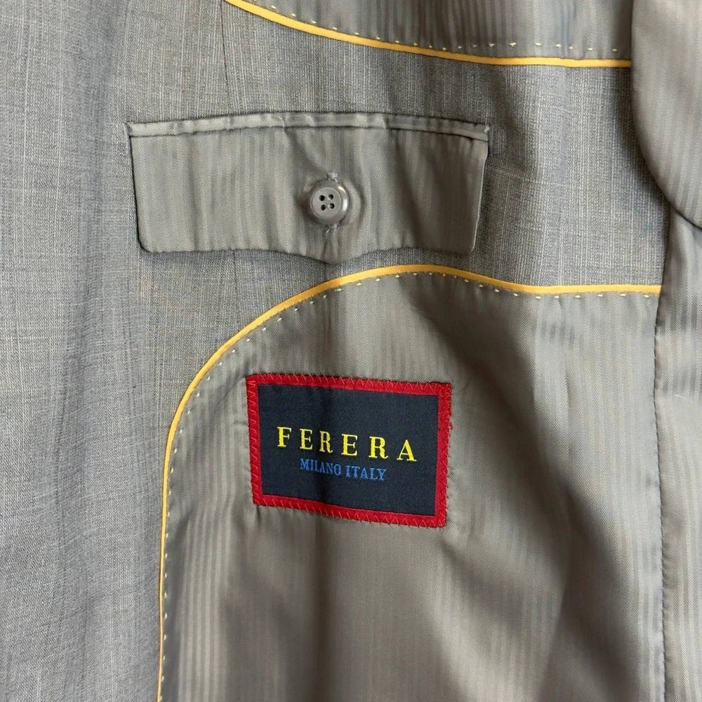 Ferera Italy Mens 48L‎ Grey Super 150s Wool 4 Button Peak Lapel Suit Jacket